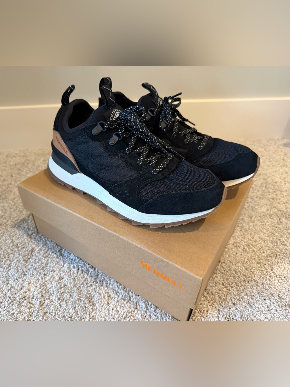 Merrell Women’s Black Trail Sneakers with Brown Accent